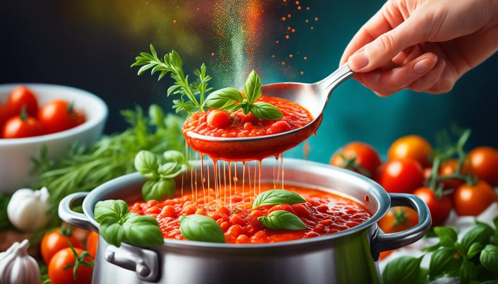Tomatensoße würzen