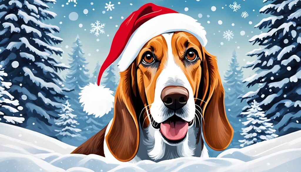 lustige weihnachtskarte mit hund mit weihnachtsmannmütze